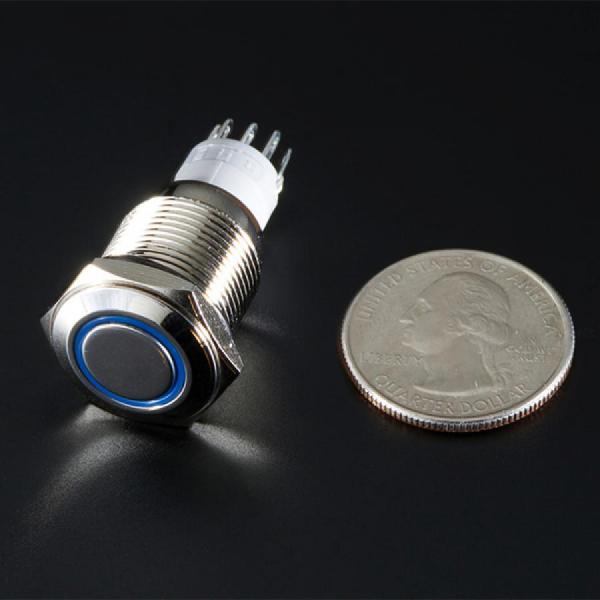 디바이스마트,스위치/부저/전기부품 > 스위치 > 푸쉬버튼 스위치 > 메탈 스위치,Adafruit,Rugged Metal Pushbutton with Blue LED Ring - 16mm Blue Momentary [ada-481],파란색 플라스틱 LED 링 / 순간 푸시 버튼 / 스위치 정격 : 3A/ 250VDC / 온도 : -20 C ~ +55 C / 램프 정격 전압 : 6V / 작동압력 : 1.5 - 2.5N