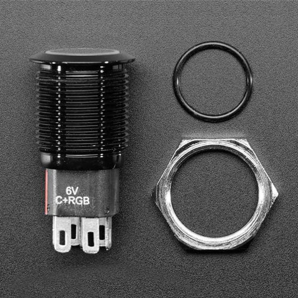 디바이스마트,스위치/부저/전기부품 > 스위치 > 푸쉬버튼 스위치 > 메탈 스위치,Adafruit,Rugged Metal Pushbutton with Black Finish - 16mm 6V RGB Latching - 16mm Black Latching [ada-4660],풀 컬러 RGB LED 링 / 블랙 마감 / 래칭 푸시 버튼 / 램프 정격 전압 : 6V
