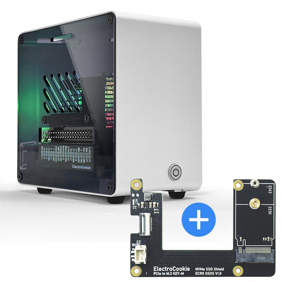 라즈베리파이5 미니타워 알루미늄 방열 케이스 [DT/ Silver] + M.2 NVMe SSD 쉴드[ECR5 SSDS]