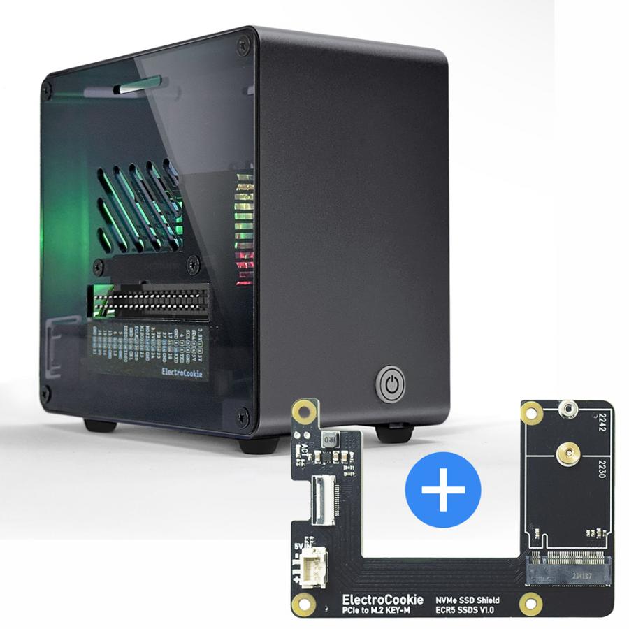 라즈베리파이5 미니타워 알루미늄 방열 케이스 [DT/ Black] + M.2 NVMe SSD 쉴드[ECR5 SSDS]
