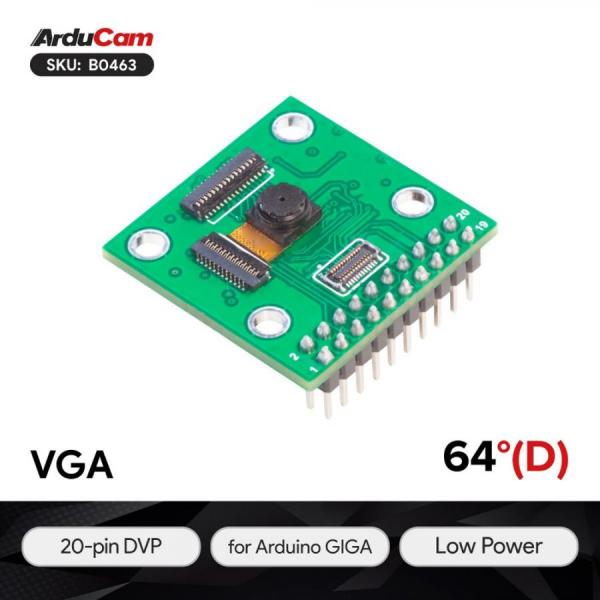 디바이스마트,MCU보드/전자키트 > 카메라/비디오 > 일반카메라,ArduCAM,OV7675 VGA Color 20-pin DVP Camera Module for Arduino GIGA R1 WIFI Board [B0463],OV7675 이미지 센서 / RAW/RGB/YUV 출력 형식 지원 / 유효 픽셀 : 640(높이) × 480(세로) / 초점 거리 : 2.7m ~ / FOV : 63° / Arduino GIGA R1 WIFI 호환