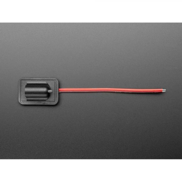 디바이스마트,커넥터/PCB > 플러그/잭 > DC잭/플러그 > DC잭,Adafruit,Sewable Connector with 5.5/2.1mm DC Jack [ada-6075],베이스에 수평으로 배치되어 있으며 빨간색과 검은색 전선이 바닥을 통과합니다