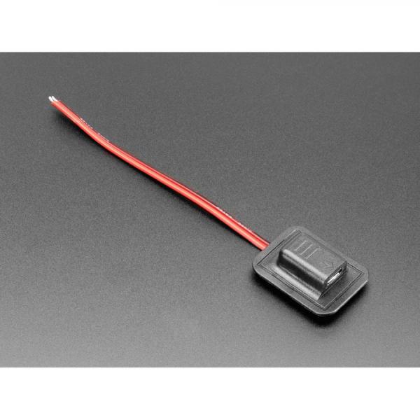 디바이스마트,커넥터/PCB > 플러그/잭 > DC잭/플러그 > DC잭,Adafruit,Sewable USB Micro B Power Jack Connector [ada-6076],베이스에 수평으로 배치된 Micro-B 커넥터 / 빨간색과 검은색 전선이 바닥을 통과합니다
