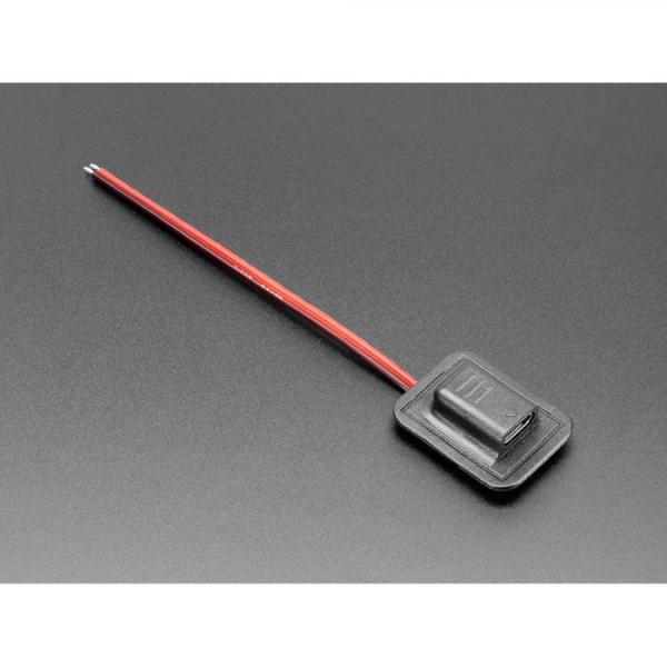 디바이스마트,커넥터/PCB > 플러그/잭 > DC잭/플러그 > DC잭,Adafruit,Sewable USB Type C Power Jack Connector [ada-6077],베이스에 수평으로 배치된 Type-C 커넥터 / 빨간색과 검은색 전선이 바닥을 통과합니다