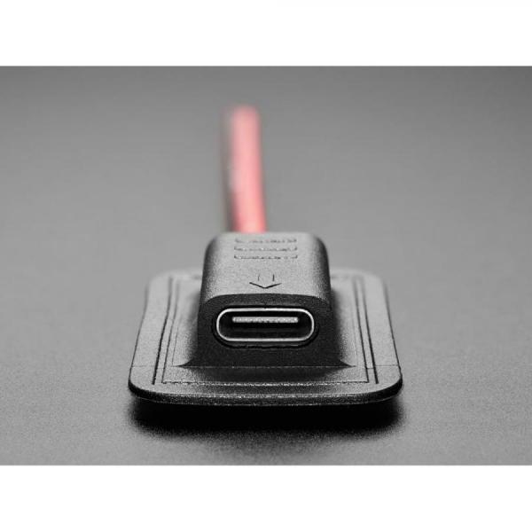 디바이스마트,커넥터/PCB > 플러그/잭 > DC잭/플러그 > DC잭,Adafruit,Sewable USB Type C Power Jack Connector [ada-6077],베이스에 수평으로 배치된 Type-C 커넥터 / 빨간색과 검은색 전선이 바닥을 통과합니다
