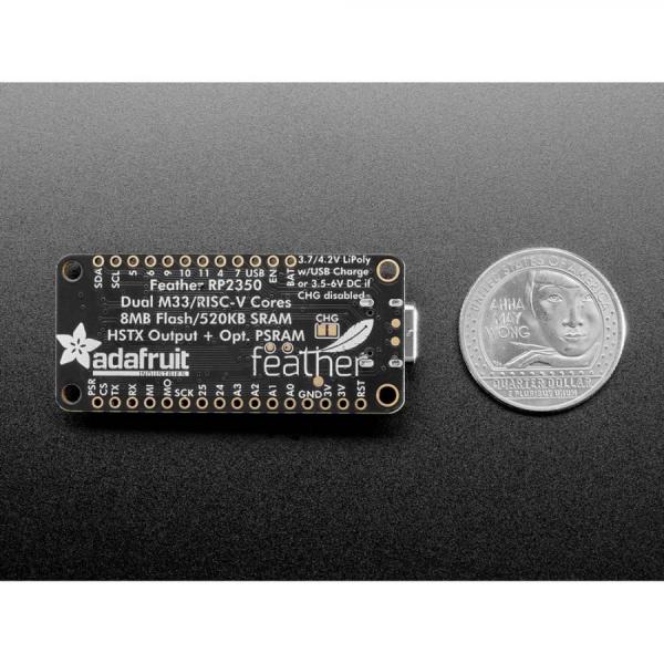 디바이스마트,오픈소스/코딩교육 > 파이썬/IoT 개발 보드 > RP2040/RP2350,Adafruit,Adafruit Feather RP2350 with HSTX Port and 8MB PSRAM [ada-6130],pico 2와 사용 가능 / RP2350 32비트 Cortex M33 듀얼 코어, 150MHz @ 3.3V / 8MB 플래서 / 22핀 HSTX 출력 포트