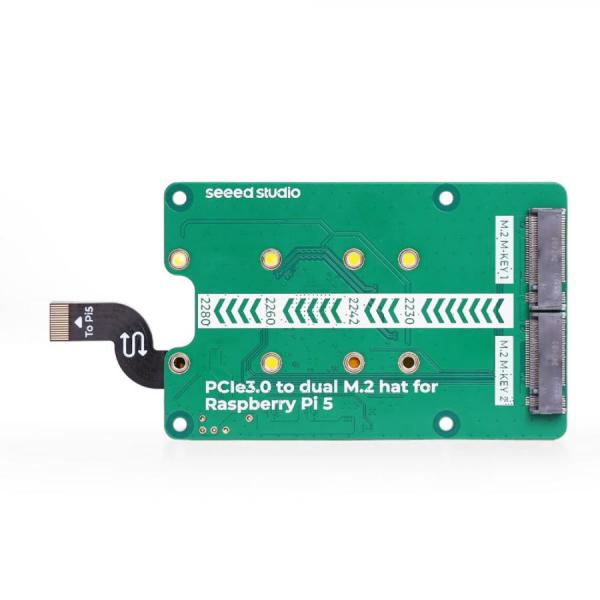 디바이스마트,오픈소스/코딩교육 > 라즈베리파이 > 라즈베리파이 확장보드/HAT,Seeedstudio,라즈베리파이5 전용 PCIe3.0 to dual M.2 hat (NVMe SSD 및 Hailo8/8L 호환) [103110065],라즈베리파이 5 전용 / PCle 3.0 듀얼 채널  / 후면 장착형 / PCle 스위치 칩 : ASM2806 / 최대 전력 공급 : 5V/3A
