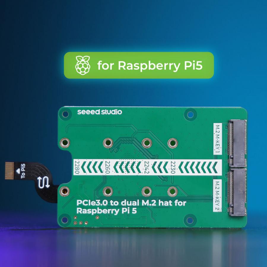 라즈베리파이5 전용 PCIe3.0 to dual M.2 hat (NVMe SSD 및 Hailo8/8L 호환) [103110065]