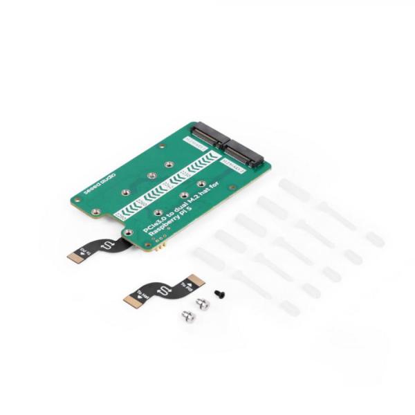 디바이스마트,오픈소스/코딩교육 > 라즈베리파이 > 라즈베리파이 확장보드/HAT,Seeedstudio,라즈베리파이5 전용 PCIe3.0 to dual M.2 hat (NVMe SSD 및 Hailo8/8L 호환) [103110065],라즈베리파이 5 전용 / PCle 3.0 듀얼 채널  / 후면 장착형 / PCle 스위치 칩 : ASM2806 / 최대 전력 공급 : 5V/3A