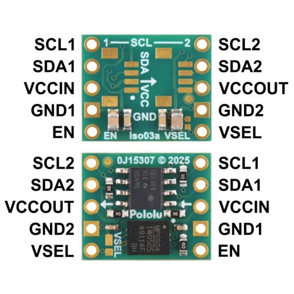 디바이스마트,MCU보드/전자키트 > 통신/네트워크 > 절연 통신,Pololu,Pololu I²C Isolator with Isolated Power, ISO1640, MIE1W0505BGLVH, 5V/3.3V, 200mA #5392,커넥터 미포함 / 양방향 I²C 통신 / 선택 가능한 5V 또는 3.3V 조절 출력/ 입력 전압 범위 : 3V ~ 5.5V / 최대 출력 전류 : 200mA