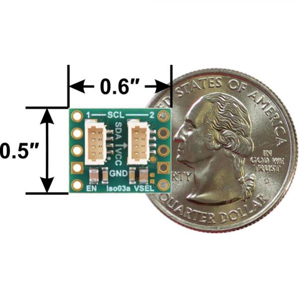 디바이스마트,MCU보드/전자키트 > 통신/네트워크 > 절연 통신,Pololu,Pololu I²C Isolator with Isolated Power and Connectors, ISO1640, MIE1W0505BGLVH, 5V/3.3V, 200mA #5393,JST SH 4핀 커넥터 포함 / 양방향 I²C 통신 / 선택 가능한 5V 또는 3.3V 조절 출력/ 입력 전압 범위 : 3V ~ 5.5V / 최대 출력 전류 : 200mA