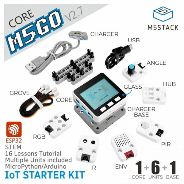 디바이스마트,오픈소스/코딩교육 > 파이썬/IoT 개발 보드 > M5STACK > 컨트롤러,M5Stack,M5GO V2.7 -IoT Starter Kit V2.7 [K006-V27],Based on ESP32 development / 16M FLASH / Integrated HD IPS display panel with various hardware peripherals / Product size: 54 x 54 x 21 mm