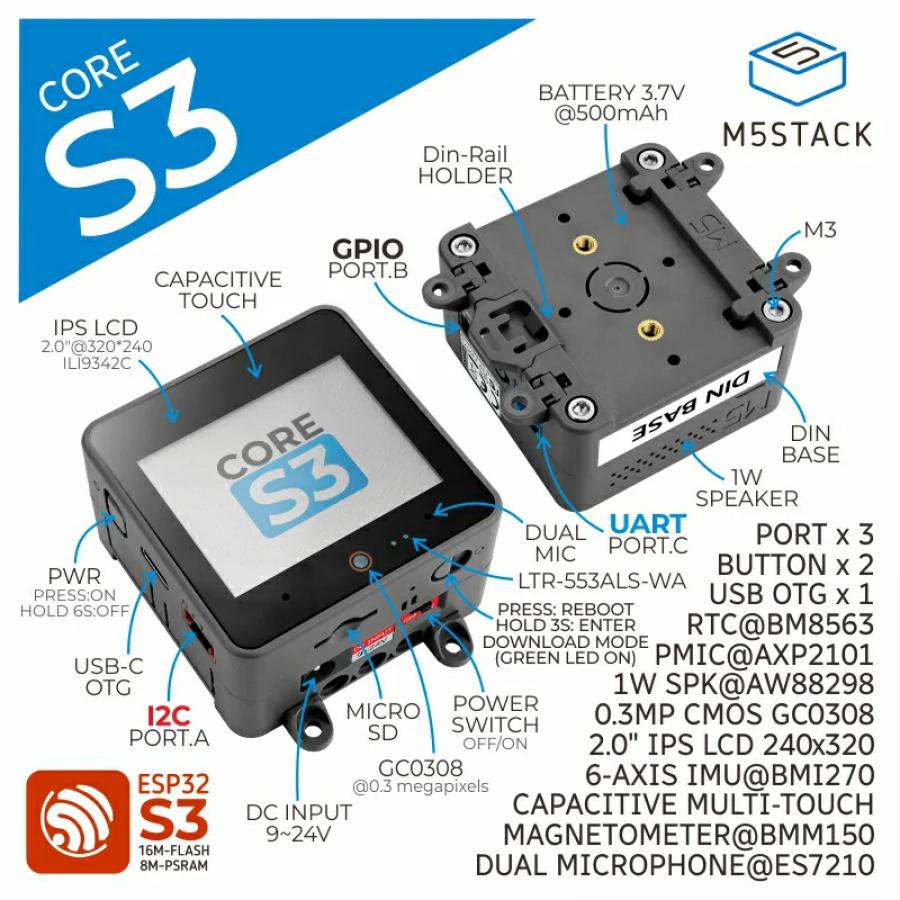 CoreS3 ESP32S3 loT Development Kit [K128]