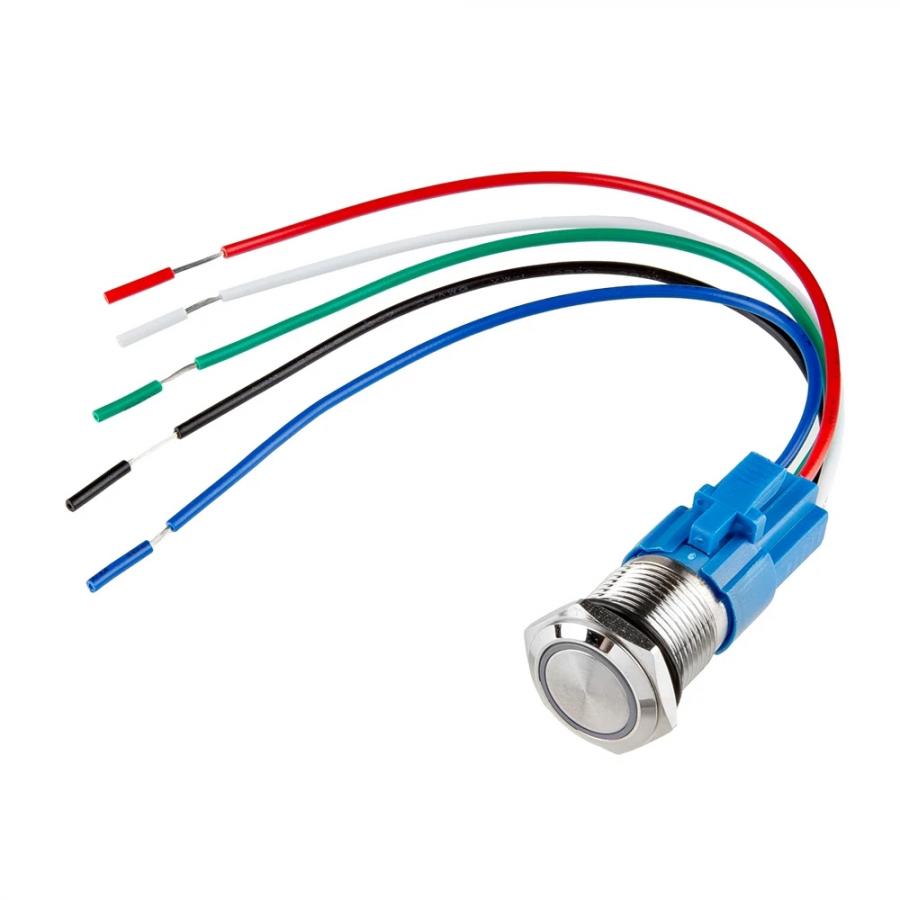 Metal Pushbutton with Wires - Momentary (16mm, Red) [COM-11966]