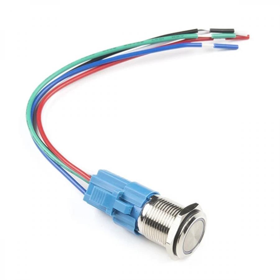 Metal Pushbutton with Wires - Latching (16mm, Green) [COM-11973]