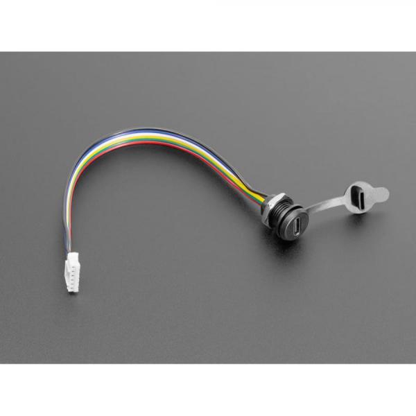 디바이스마트,케이블/전선 > USB 케이블 > 패널마운트(MF) 케이블,Adafruit,USB Type C Screw Panel Mount to 6 pin JST PH Cable [ada-6153],패널 마운트 직경 : 약 0.5인치 / JST PH 케이블 / 전체 직경 : ~14mm / USB C 커넥터