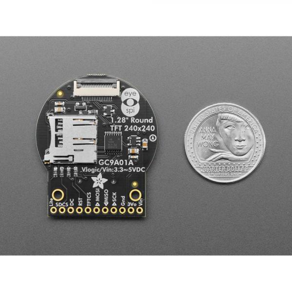 디바이스마트,MCU보드/전자키트 > 디스플레이 > LCD/OLED,Adafruit,Adafruit 1.28' 240x240 Round TFT LCD Display with MicroSD - GC9A01A with EYESPI Connector [ada-6178],1.28인치 LCD TFT 디스플레이 / 풀 앵글이 가능한 고밀도 220ppi, 240x240 픽셀 RGB 디스플레이 포함 / 내장형 마이크로SD 슬롯