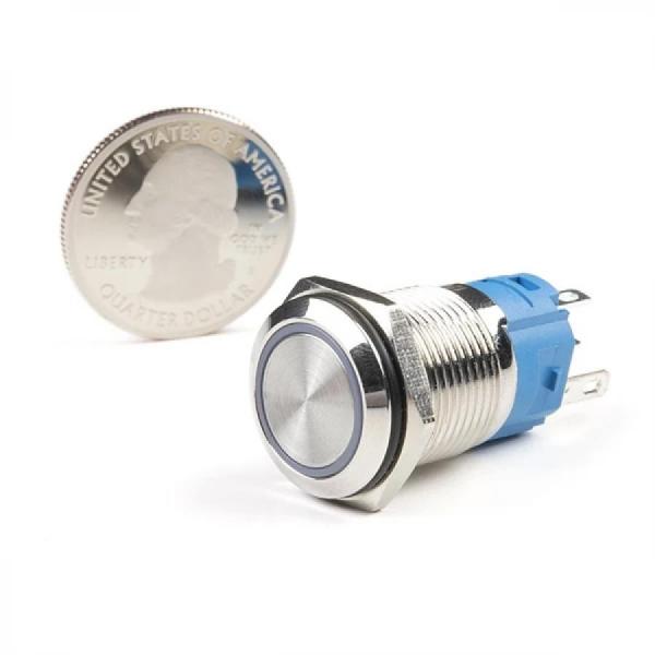 디바이스마트,스위치/부저/전기부품 > 스위치 > 푸쉬버튼 스위치 > 메탈 스위치,SparkFun,Metal Pushbutton with Wires - Latching (16mm, Green) [COM-11973],녹색 LED 링 / 와이어 포함 / 16mm / 금속 푸시 버튼 / 패널 장착 순간 스위치 / 전체 길이 : 1.5인치 / IP65 방수등급 / LED : 5-12V 정격화