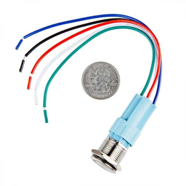 디바이스마트,스위치/부저/전기부품 > 스위치 > 푸쉬버튼 스위치 > 메탈 스위치,SparkFun,Metal Pushbutton with Wires - Momentary (16mm, Blue) [COM-11967],파란색 LED 링 / 와이어 포함 / 16mm / 금속 푸시 버튼 / 패널 장착 순간 스위치 / 전체 길이 : 1.5인치 / IP65 방수등급 / LED : 5-12V 정격화