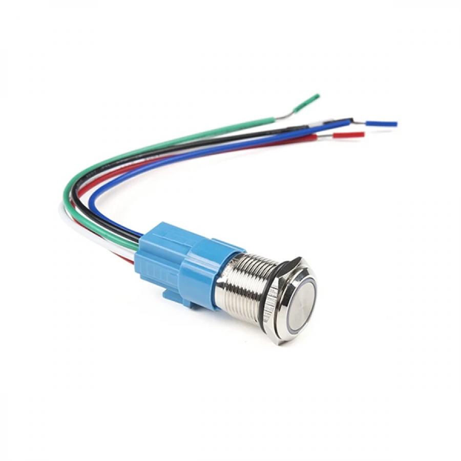 Metal Pushbutton with Wires - Latching (16mm, White) [COM-11975]