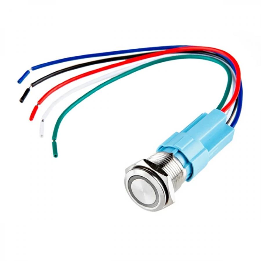 Metal Pushbutton with Wires - Momentary (16mm, Blue) [COM-11967]