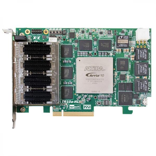 디바이스마트,MCU보드/전자키트 > 프로세서/개발보드 > FPGA,Terasic,Intel TR10a-HL Arria 10 FPGA Development Kit [P0497],TR10a-HL Arria 10 FPGA Development Kit / Arria ® 10 GX FPGA / 최대 12.5Gbps로 전송하는 통합 트랜시버를 특징으로 하며, TR10a-HL은 PCI Express 표준의 버전 3.0과 완벽하게 호환될 수 있고, 4개의 외부 40G QSFP+ 모듈에 대한 초저지연 직접 연결이 가능