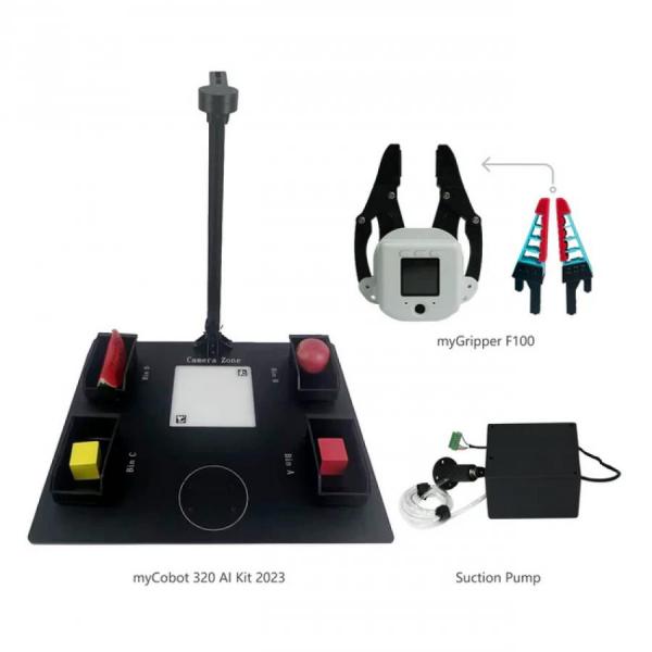 디바이스마트,오픈소스/코딩교육 > 코딩교육 키트/로봇 > WLKATA/myCobot 로봇팔,Elephant Robotics,myCobot 320 AI 3D 비전 키트(myGripper F100 + 흡입 펌프 버전) [4010800013],카메라 장착 / 로봇암 미포함 / 포지셔닝, 자동 분류 및 객체 파악 모듈 통합 / 최대 1kg의 탑재량 / M5 및 PI 어댑터와 호환