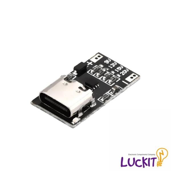 디바이스마트,MCU보드/전자키트 > 전원/신호/저장/응용 > 충전/배터리/전원,럭킷,USB C타입 9V, 12V 15V 20V 선택 부스트(승압) 충전 모듈,5V 입력전압 / 출력 전압 : 9, 12, 15, 20V / 크기 : 21 x 11 x 4mm