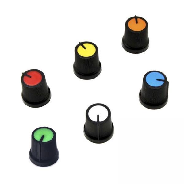 디바이스마트,스위치/부저/전기부품 > 지원부품 > 노브,YwRobot,아두이노용 가변저항 노브 캡 6색 세트 [COM181405],포텐셔미터용 / 빨,주,노,초,파,흰 세트 / 크기 : 14.5 x 15 x 12mm / 홀 내경 : 6mm / 홀 깊이 : 8mm