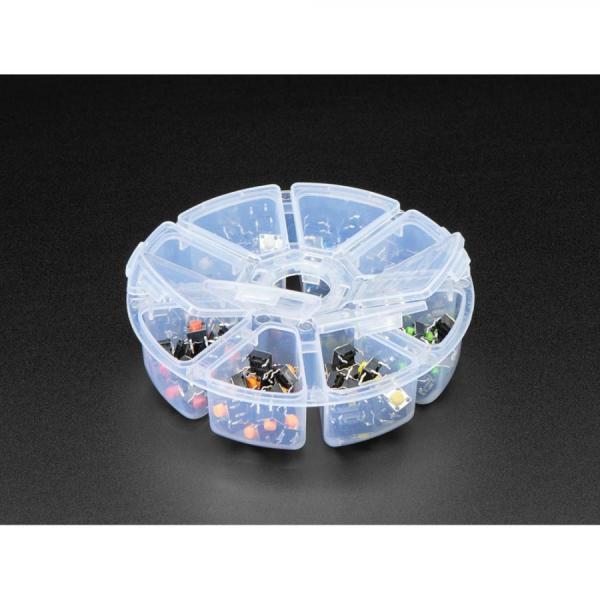 디바이스마트,스위치/부저/전기부품 > 스위치 > Tact 스위치,Adafruit,6mm Rainbow Tactile Button Deluxe Party Tray - 160 Pieces [ada-4184],각 색상 별 20개씩, 총 160개 버튼 세트 / 무게 : 약 250g