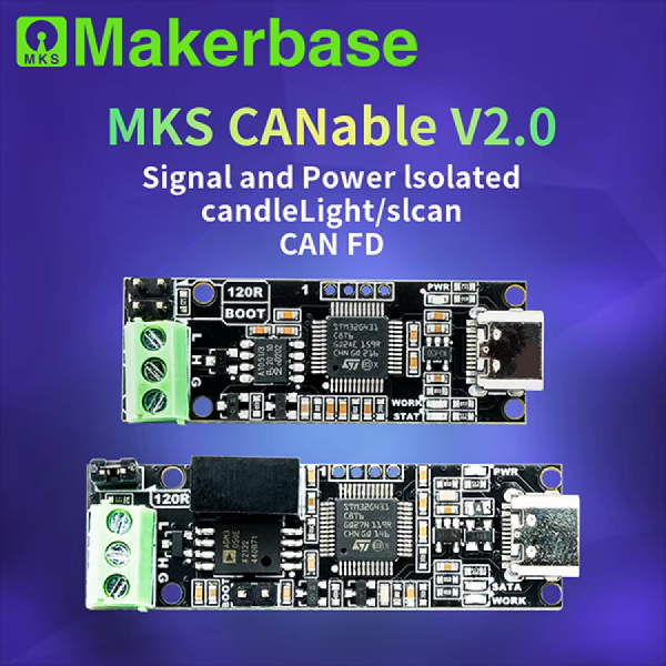 디바이스마트,MCU보드/전자키트 > 통신/네트워크 > CAN통신,Makerbase,CANable V2.0 USB to CAN 모듈 (C타입),CAN2.0A·2.0B 지원 USB to CAN 통신 모듈 / Type-C / 최대 전송속도 5Mbps / 펌웨어 candleLight·slcan / STM32G431C8T6 + TJA1051T/3