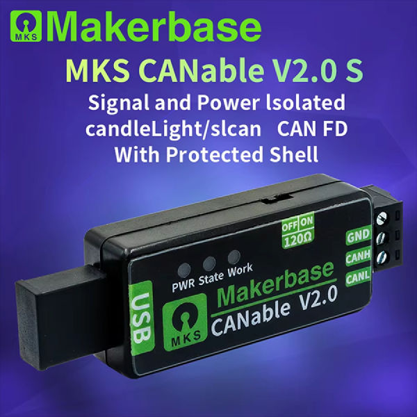 디바이스마트,MCU보드/전자키트 > 통신/네트워크 > CAN통신,Makerbase,CANable V2.0 USB to CAN 모듈 (C타입),CAN2.0A·2.0B 지원 USB to CAN 통신 모듈 / Type-C / 최대 전송속도 5Mbps / 펌웨어 candleLight·slcan / STM32G431C8T6 + TJA1051T/3