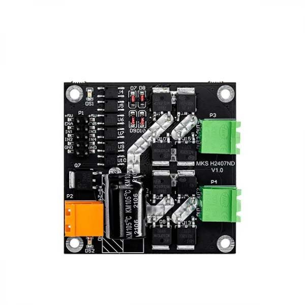 디바이스마트,기계/제어/로봇/모터 > 모터드라이버 > DC모터 드라이버 > 300W 이하 DC모터 드라이버,Makerbase,H2407ND L298 2채널 DC 모터 드라이버 160W,DC 모터 2채널 PWM 제어용 고전류 드라이버 / 입력 전압: DC6.5~27V / 정격 출력 전류: 7A / 피크 전류: 50A / 제어 전압: 3~6.5V / PWM 주파수: 0~10kHz / 크기: 55×55×16mm