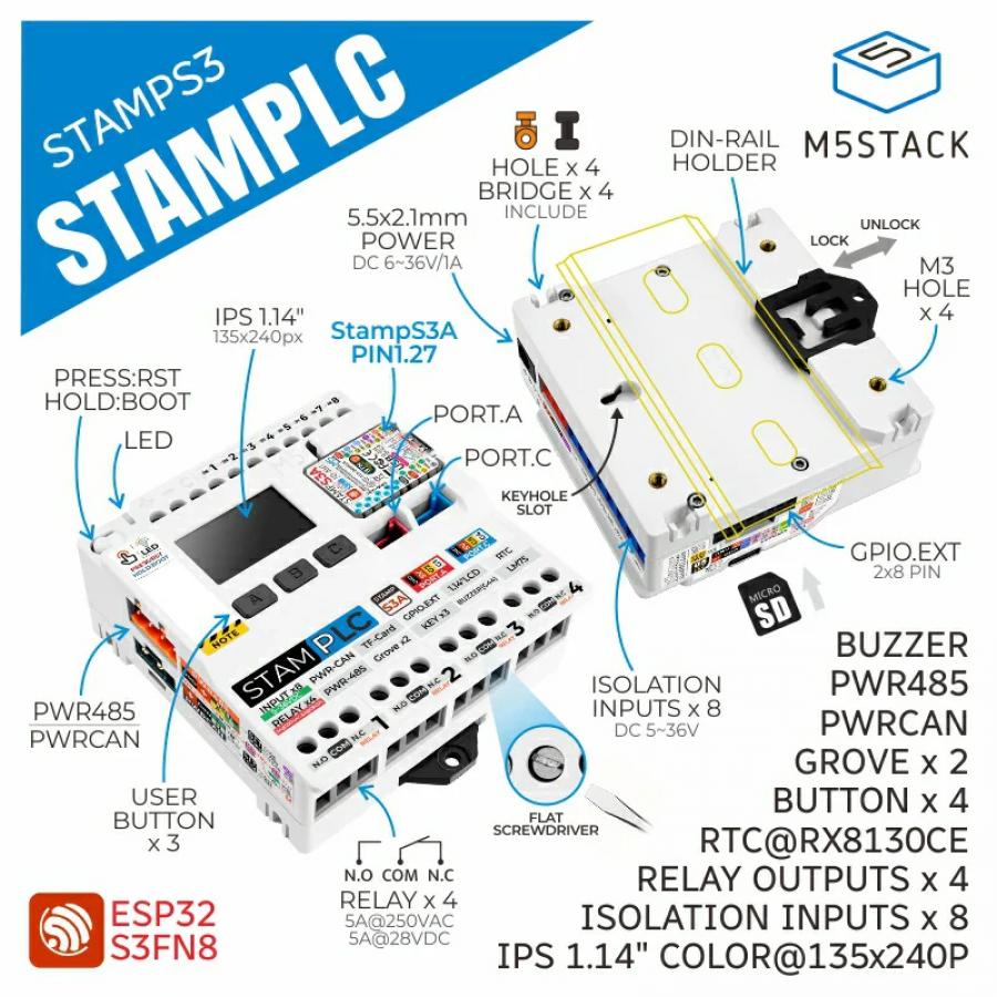 M5Stamp PLC Controller with M5StampS3 [K141]