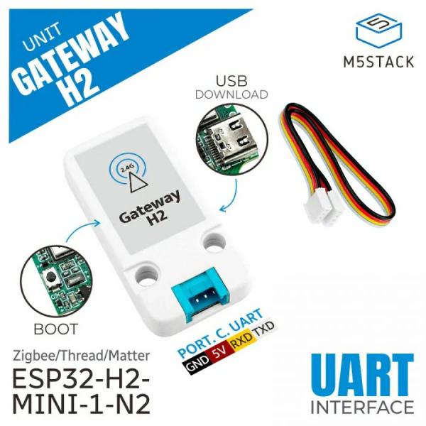 디바이스마트,오픈소스/코딩교육 > 파이썬/IoT 개발 보드 > M5STACK > 컨트롤러,M5Stack,ESP32-H2 Thread/Zigbee Gateway Unit [U195],ESP32-H2-MINI-1-N2 기반의 Unit Gateway H2는 ZigBee, Thread, Matter 프로토콜을 지원하며, UART 통신과 하드웨어 암호화 기능을 갖춘 저전력 IoT 게이트웨이로, 스마트 홈 및 환경 모니터링에 적합합니다.
