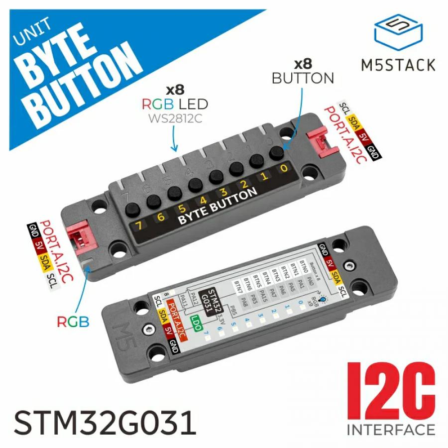 Byte Button Unit with 8x Buttons (STM32G031) [U192]