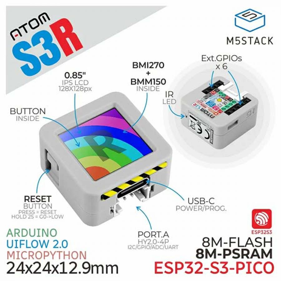 ATOMS3R Development Kit with 0.85-inch Screen (8MB PSRAM) [C126]