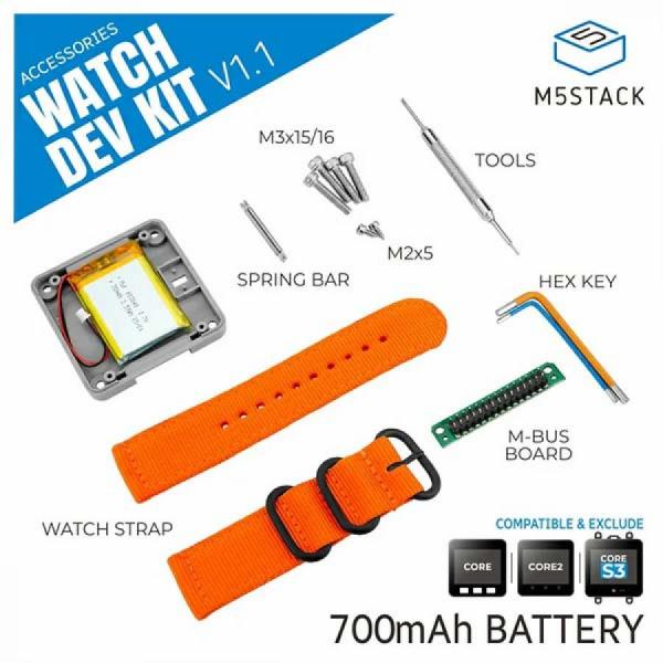 디바이스마트,오픈소스/코딩교육 > 파이썬/IoT 개발 보드 > M5STACK > 센서/모듈,M5Stack,Watch Development Kit w/ Orange Strap (Excluding Core) v1.1 [A128-B],M5Core 시리즈 컨트롤러 호환, 700mAh 리튬 배터리 탑재, 매력적인 디자인의 시계 키트.