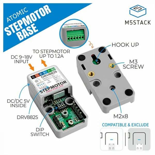 디바이스마트,오픈소스/코딩교육 > 파이썬/IoT 개발 보드 > M5STACK > 센서/모듈,M5Stack,ATOMIC Stepmotor Base (DRV8825) [A132],Atomic Stepmotor Base: ATOM 시리즈 호환 스탠드얼론 스텝모터 베이스, DRV8825 드라이버 탑재, 최대 1.2A 구동 전류, 9-18V 외부 전원 필요, 1/32 마이크로 스텝 지원, 3D 프린터, CNC 기계, 로봇 등 다양한 분야에 적합.