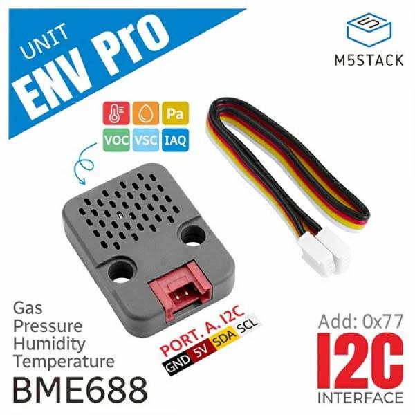 디바이스마트,오픈소스/코딩교육 > 파이썬/IoT 개발 보드 > M5STACK > 센서/모듈,M5Stack,ENV Pro Unit with Temperature, Humidity, Pressure and Gas Sensor (BME688) [U169],ENV Pro Unit은 BME688 센서를 기반으로 한 환경 센서로, VOCs, 실내 공기 질, 온도, 습도, 대기압을 측정하며, I2C 통신, 고정밀 및 저전력 소모, 실시간 모니터링 기능을 갖추고 있어 날씨 관측소 및 공기 질 감지에 적합한 소형 제품입니다.