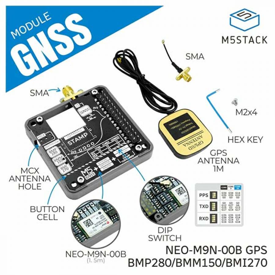 GNSS Module with Barometric Pressure, IMU, Magnetometer Sensors (NEO-M9N, BMP280, BMI270, BMM150) [M135]