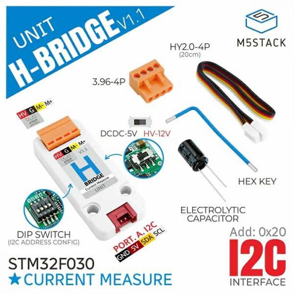 디바이스마트,오픈소스/코딩교육 > 파이썬/IoT 개발 보드 > M5STACK > 센서/모듈,M5Stack,H-bridge Unit v1.1 (STM32F030) [U160-V11],과전류, 과전압, 과온도 보호 기능을 갖춘 Arduino 및 UIFlow 호환 전원 스위칭 모듈, I2C 주소 기본값 0x20, 사이즈 정보 없음.
