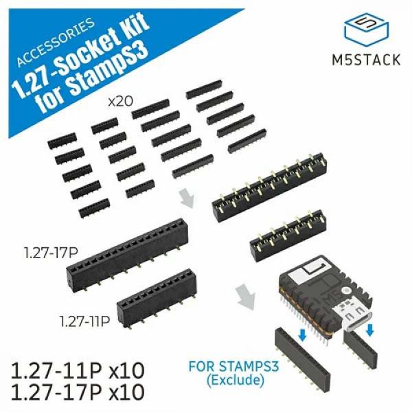 디바이스마트,오픈소스/코딩교육 > 파이썬/IoT 개발 보드 > M5STACK,M5Stack,1.27 Header BUS Socket SMD for M5StampS3 (10 sets) [A138],1.27mm 피치의 17PIN 및 11PIN SMD 헤더로 구성된 M5StampS3 호환 소켓 키트, 내구성이 뛰어나고 설치가 용이하여 맞춤형 PCB 설계에 적합합니다.