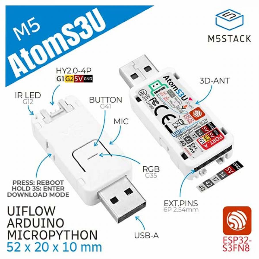 AtomS3U ESP32S3 Development Kit with USB-A [K125]