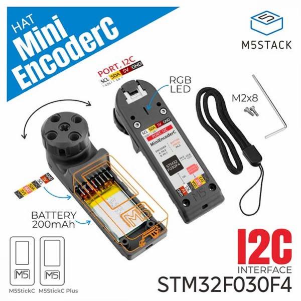 디바이스마트,오픈소스/코딩교육 > 파이썬/IoT 개발 보드 > M5STACK > 센서/모듈,M5Stack,M5Stickc Mini Encoder HAT (STM32F030) [U157],M5StickC/C-Plus 호환 미니 인코더 HAT, 30비트 펄스 코딩 노브, SK6812 RGB LED, 버튼 기능, HY2.0-4P 인터페이스, 4개 LEGO 커넥터 포함, 200mAh 리튬 배터리로 RGB 조명 및 로봇 관절 원격 제어 가능.