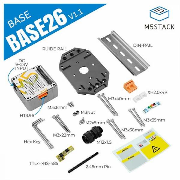 디바이스마트,오픈소스/코딩교육 > 파이썬/IoT 개발 보드 > M5STACK > 센서/모듈,M5Stack,Base26 Proto Industrial Board Module v1.1 [K026-B],Base26 V1.1는 5x5cm 시스템의 두께 26mm로, 9-24V를 5V로 변환하는 DCDC 회로, 2개의 Grove 확장 포트, VH3.96-4P 인터페이스, 다양한 고정 방법(DIN 레일, 벽 장착, 나사 고정, M12 커넥터)을 지원하며, 사용자 맞춤형 회로 추가가 가능한 기능성 베이스입니다.