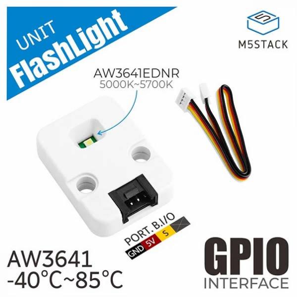 디바이스마트,오픈소스/코딩교육 > 파이썬/IoT 개발 보드 > M5STACK > 센서/모듈,M5Stack,Flashlight Unit [U152],FlashLight Unit: I/O Unit with built-in white LED (5000K-5700K), supports flash and constant lighting modes, GPIO interface for easy integration, compact design, PWM brightness adjustment, and includes over-temperature, over-voltage, and short-circuit protection.