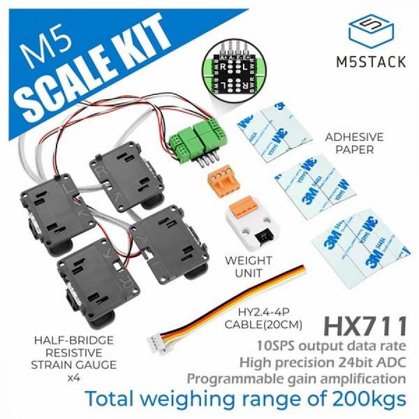 디바이스마트,오픈소스/코딩교육 > 파이썬/IoT 개발 보드 > M5STACK > 센서/모듈,M5Stack,Scale Kit with Weight Unit [K121],200kg 중량 범위의 고정밀 디지털 스케일 키트, 24비트 HX711 A/D 변환기 및 프로그래머블 증폭기(32/64/128배) 지원, M5Stack 및 Arduino 호환, 저소음 반교차 저항형 스트레인 게이지 사용.