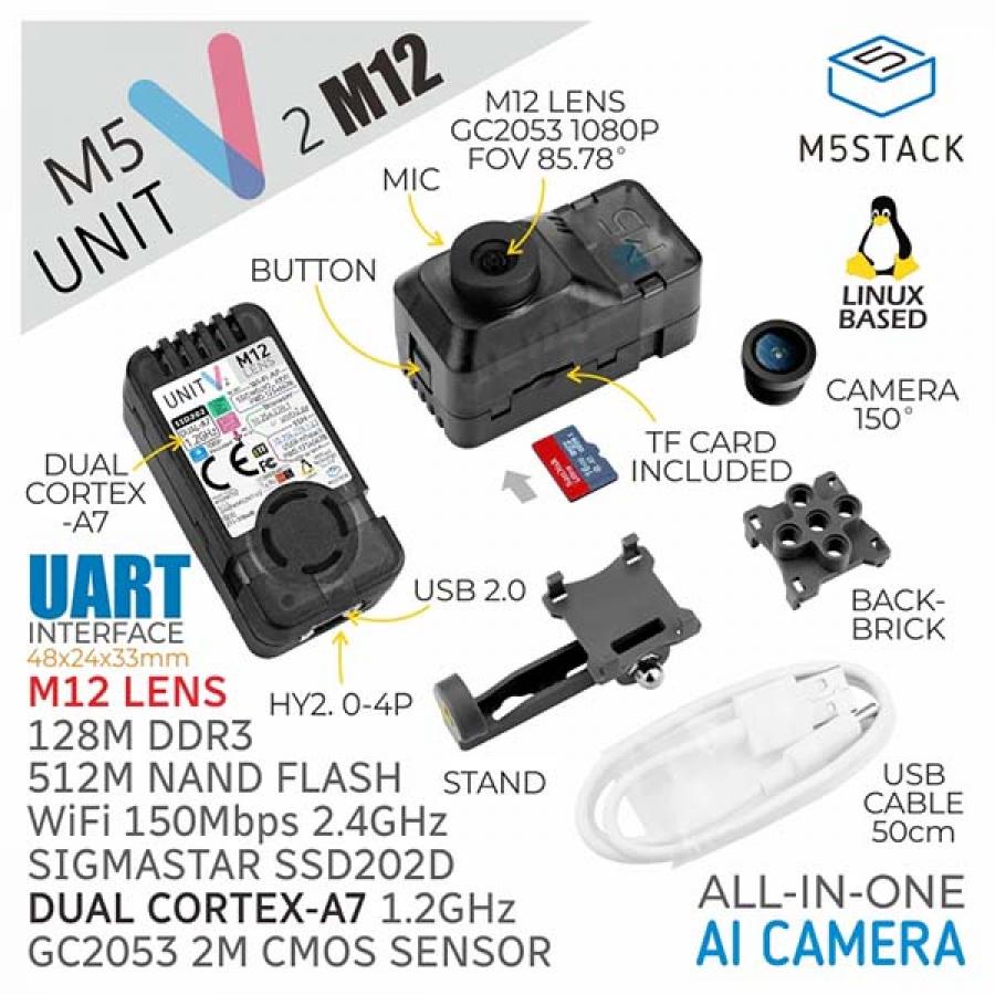 M5Stack UnitV2 M12 Version with Cameras [U078-M12]