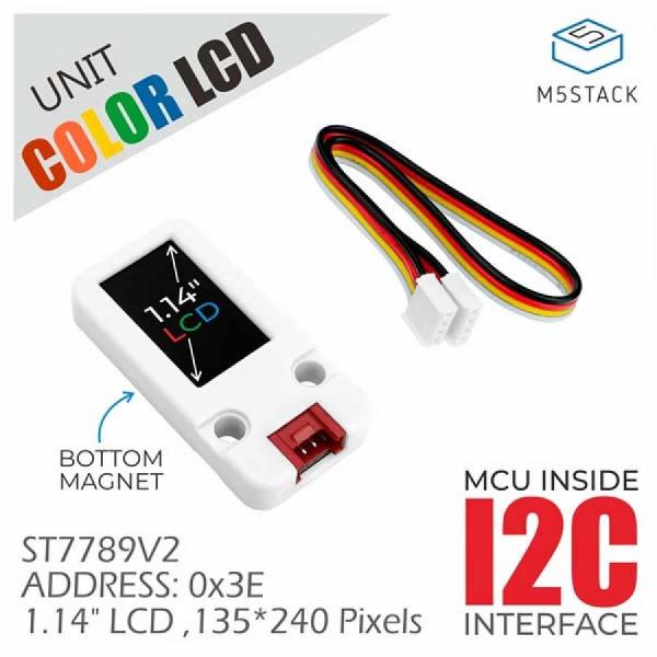 디바이스마트,오픈소스/코딩교육 > 파이썬/IoT 개발 보드 > M5STACK > 센서/모듈,M5Stack,LCD Unit 1.14'' 135 × 240 Pixels Display [U120],1.14인치 컬러 LCD 디스플레이 (135x240 해상도, ST7789V2 드라이브) / I2C 통신 인터페이스 (주소: 0x3E) / ESP32-PICO 내장 제어 코어 및 펌웨어 업그레이드 지원 / 자석 뒷면 디자인으로 금속 표면에 간편 고정 가능 / 다양한 기기에 적합한 컴팩트한 디스플레이 패널.
